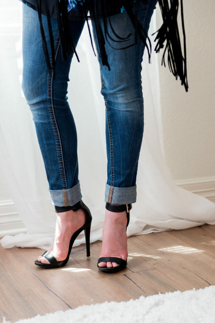 black high heeled sandals